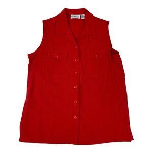 Apparenza‎ Top Womens Medium Red Sleeveless Blouse Button Up Pockets Casual